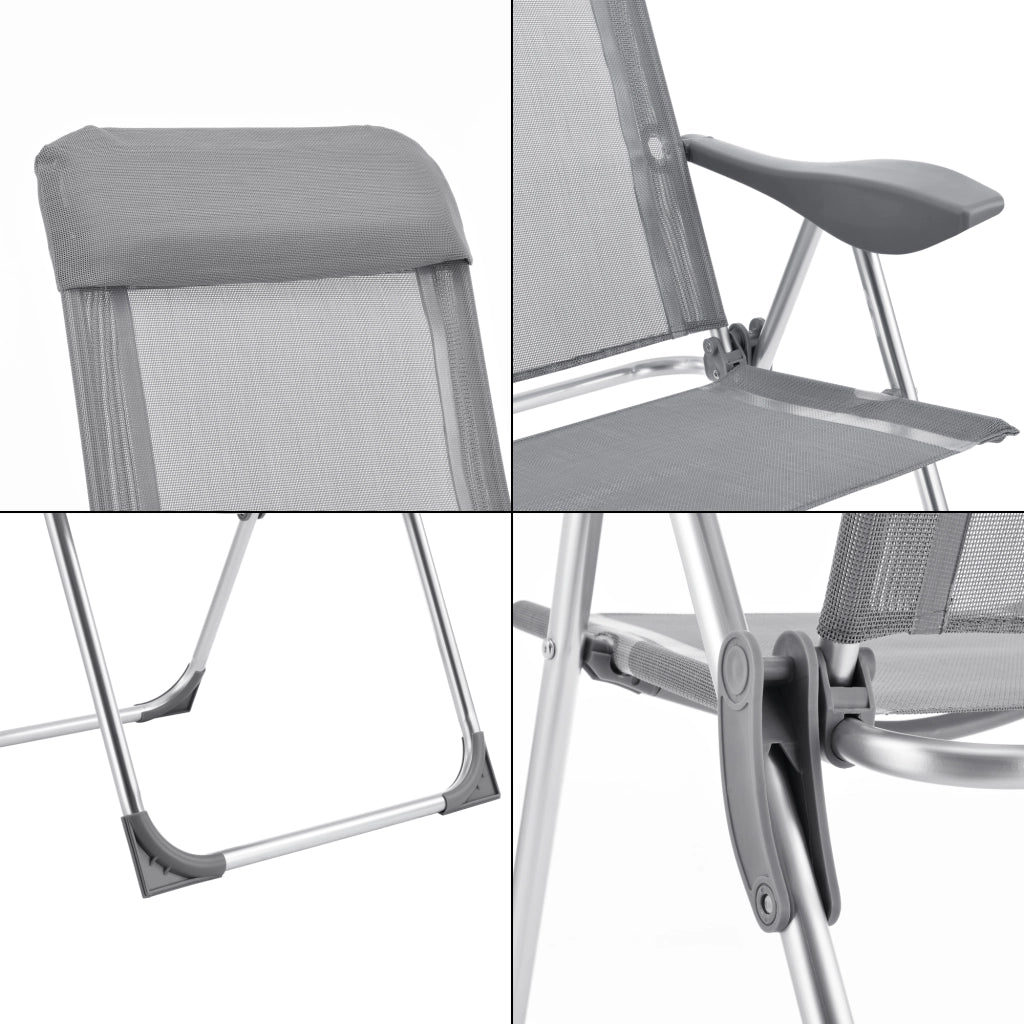 Set di 2 Sedie da Giardino / Terrazza / Campeggio / Balcone - 2 Sedie Pieghevoli con Schienale Alto Reclinabile in 5 Posizioni, Telaio in Allumino, Supporto fino a 115 kg - Grigio Chiaro