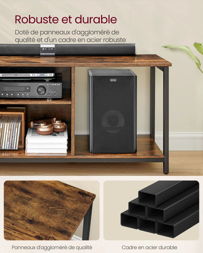 Mobile porta TV per televisori fino a 65 pollici supporto TV con scomparti aperti e ripiani per soggiorno o sala giochi stile industriale marrone 12_0006563