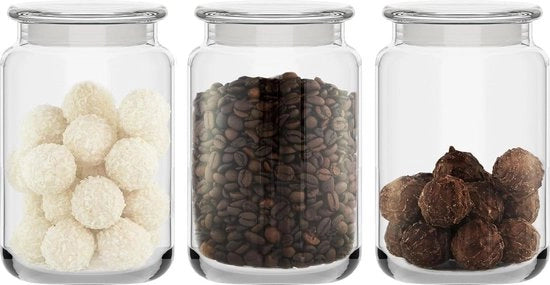 Set di 3 Contenitori di Stoccaggio in Vetro - Capacità 1000 ml - Jars per Tè, Cereali, Caffè, Fagioli e Spezie