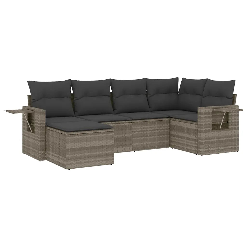 Set Divano da Giardino 6pz con Cuscini Grigio Chiaro Polyrattan