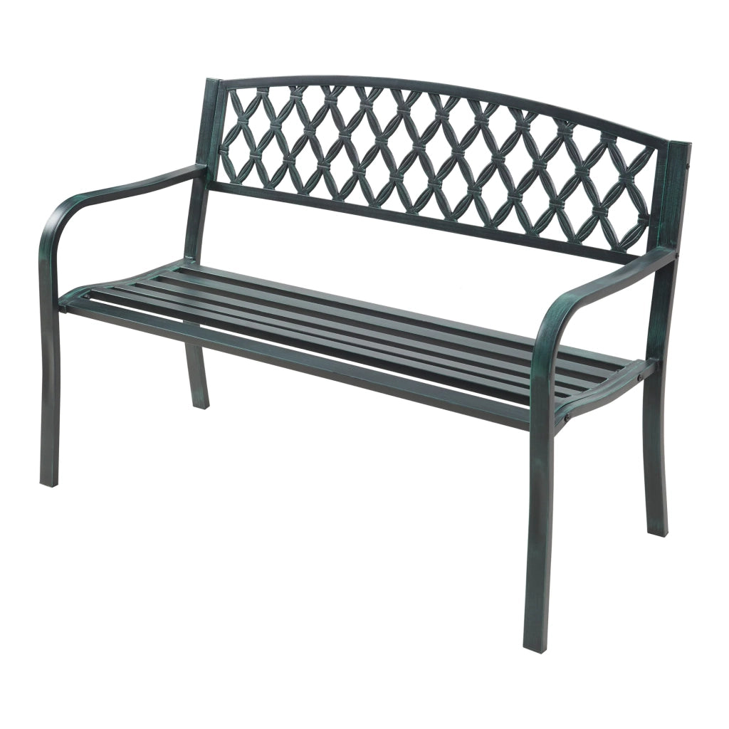 Panca da giardino 127 x 53,5 x 88 cm acciaio grigio scuro con patina verde 03_0008961
