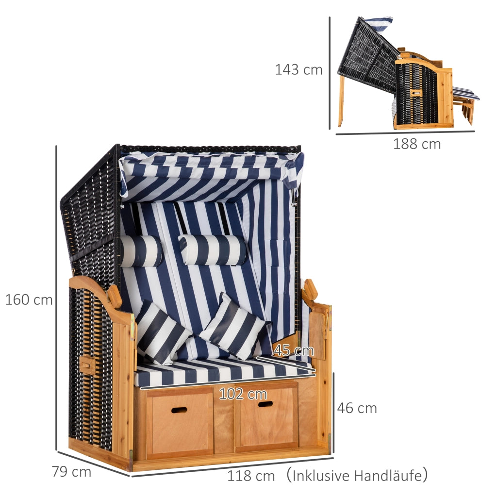 Strandkorb doppia con tetto e tavolino ¨C zephmum ¨C Blu