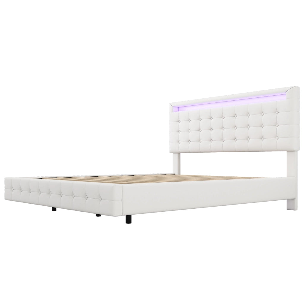 LETTO Flottante 140x200 cm in PU Bianco con LED e testiera regolabile