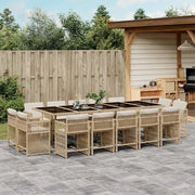 Set da Pranzo da Giardino 15 pz con Cuscini Beige in Polyrattan