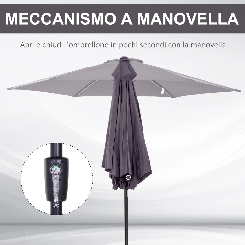EasyComfort Ombrellone da Giardino 2.6x2.4 m Inclinabile con Manovella, in Alluminio e Poliestere Grigio e Nero