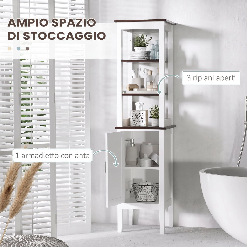 Mobile Bagno a Colonna 40x38x162,5 cm Salvaspazio con 3 Ripiani Aperti in MDF Bianco