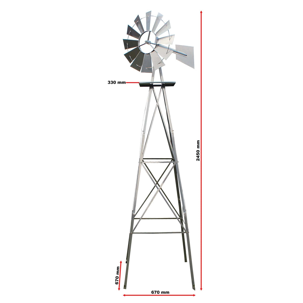 Mulino a vento da giardino stile USA, altezza 245 cm, Ruota a vento con cuscinetti a sfera