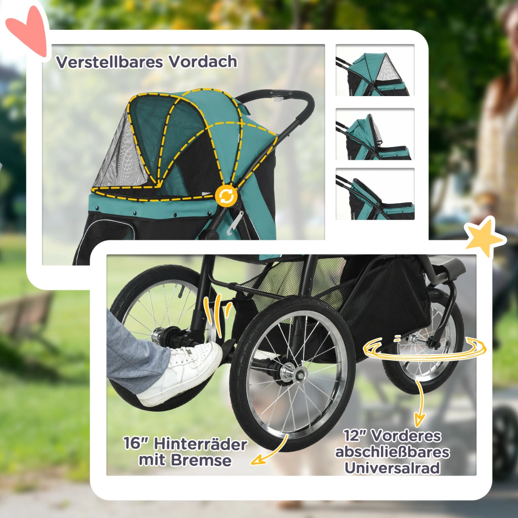 Carrello da Trasporto per Cani Pieghevole con Ombrellone ¨C zephmum ¨C Verde Scuro 111x58x107 cm