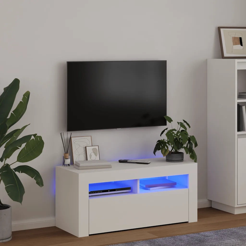 Mobile Porta TV con Luci LED Bianco 90x35x40 cm 804319