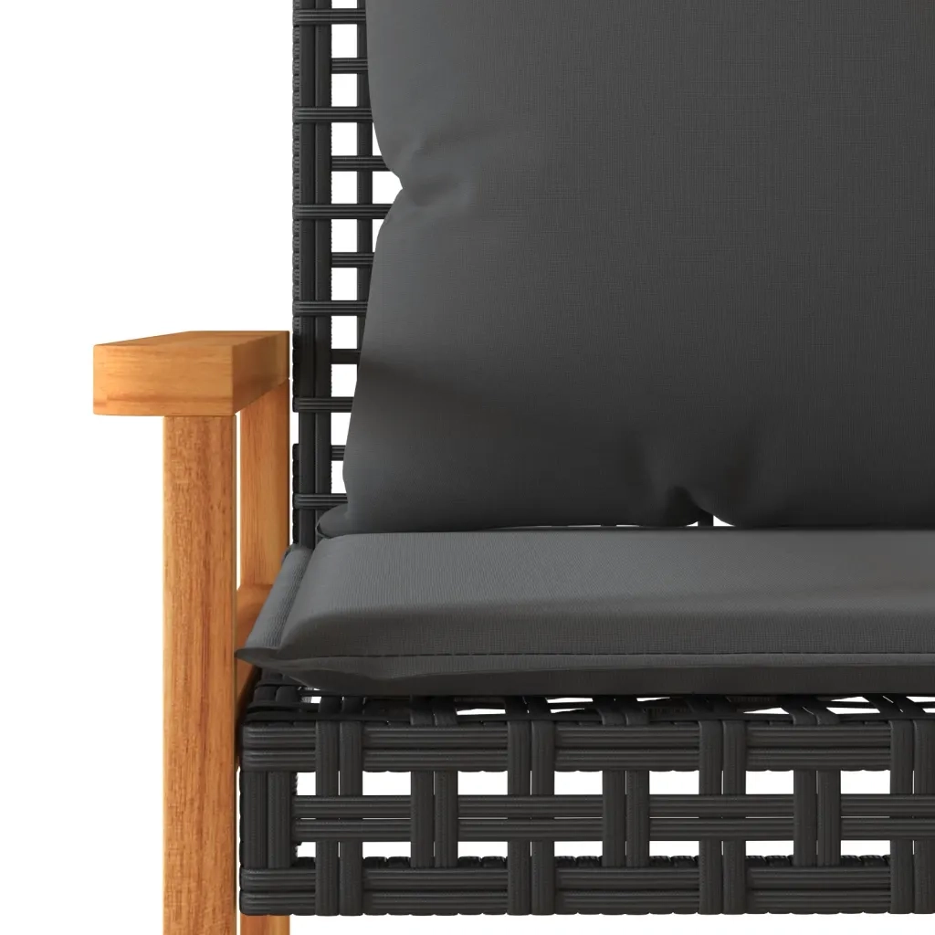 Panca da Giardino con Cuscino Nera in Polyrattan e Legno Acacia 365862