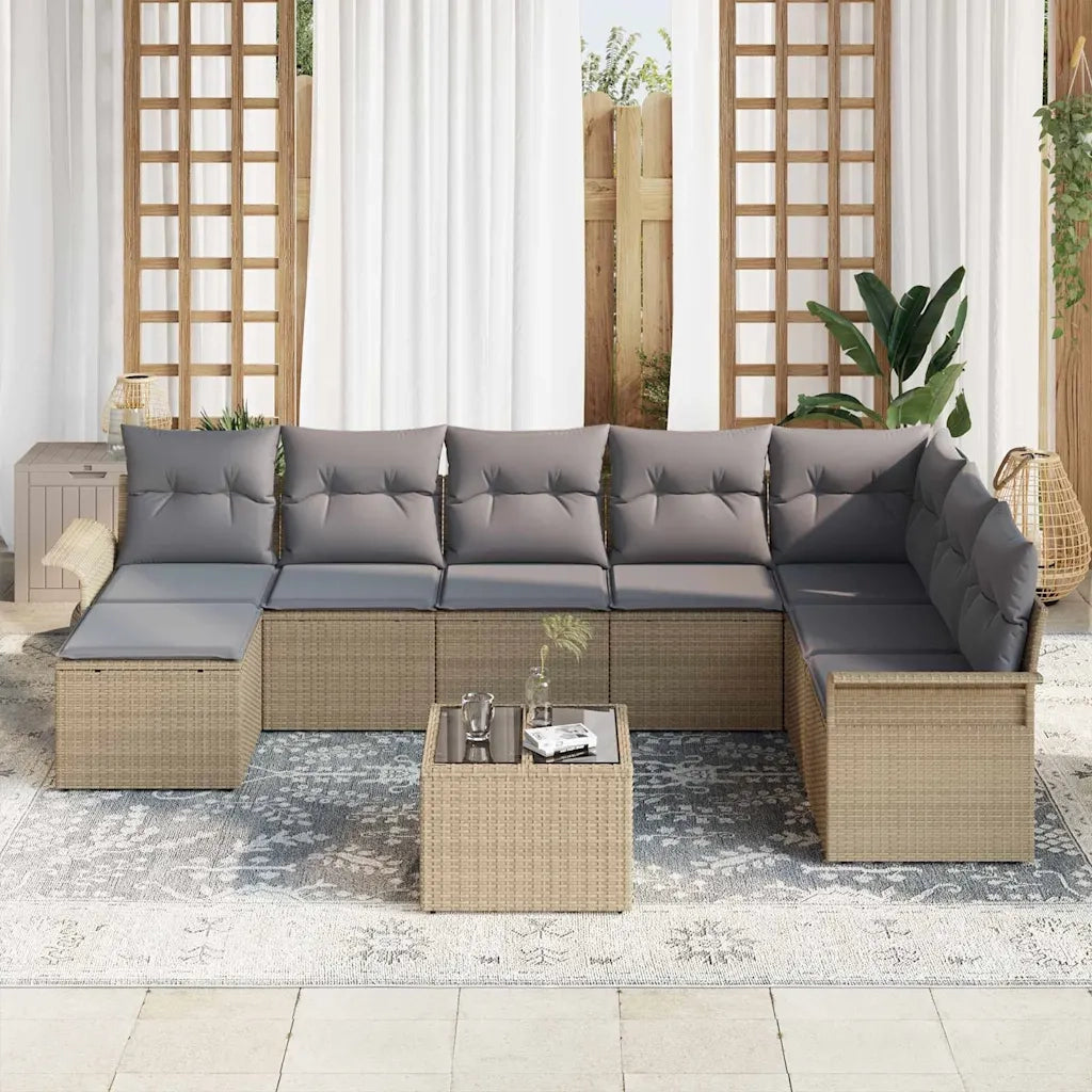Set Divano da Giardino con cuscino 9 pcs Nero Poly Rattan 3354159