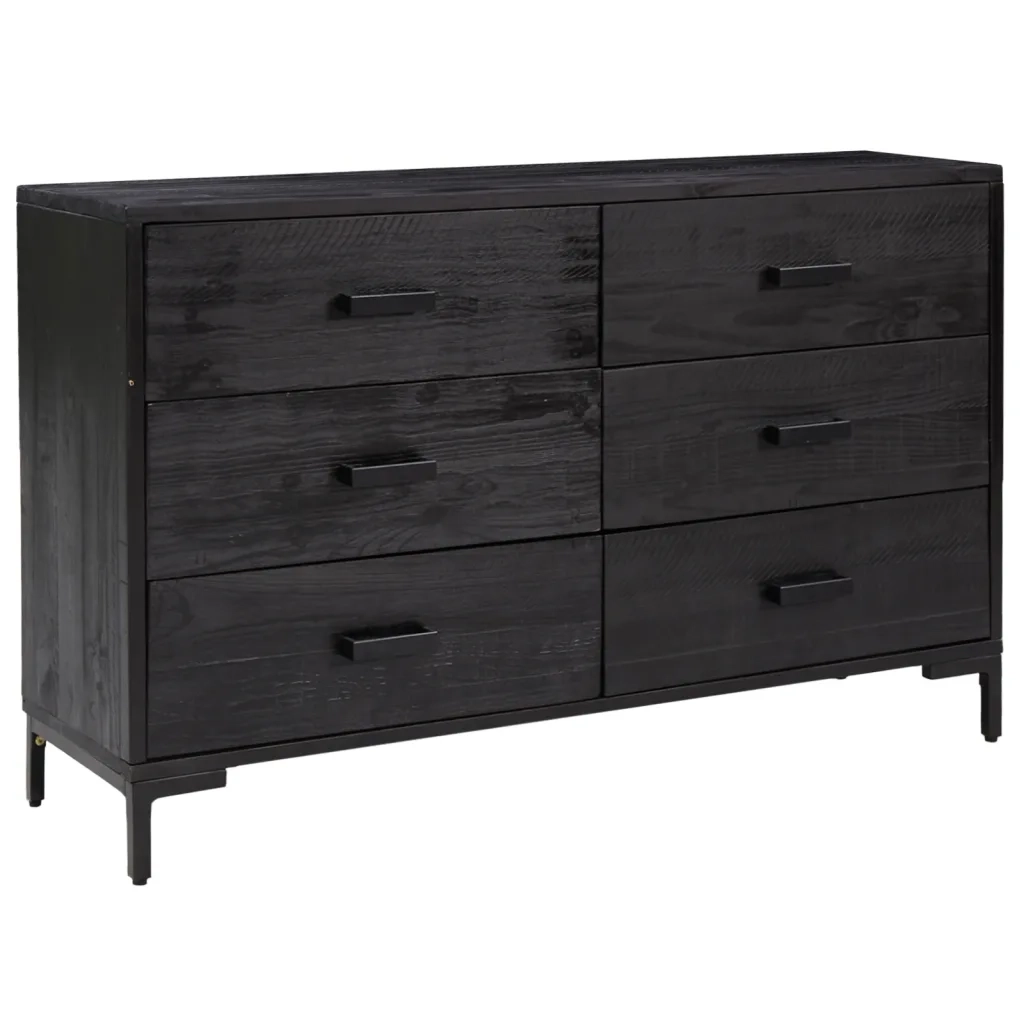 Credenza Nera 110x35x70 cm Legno Massello di Pino Riciclato cod mxl 11661