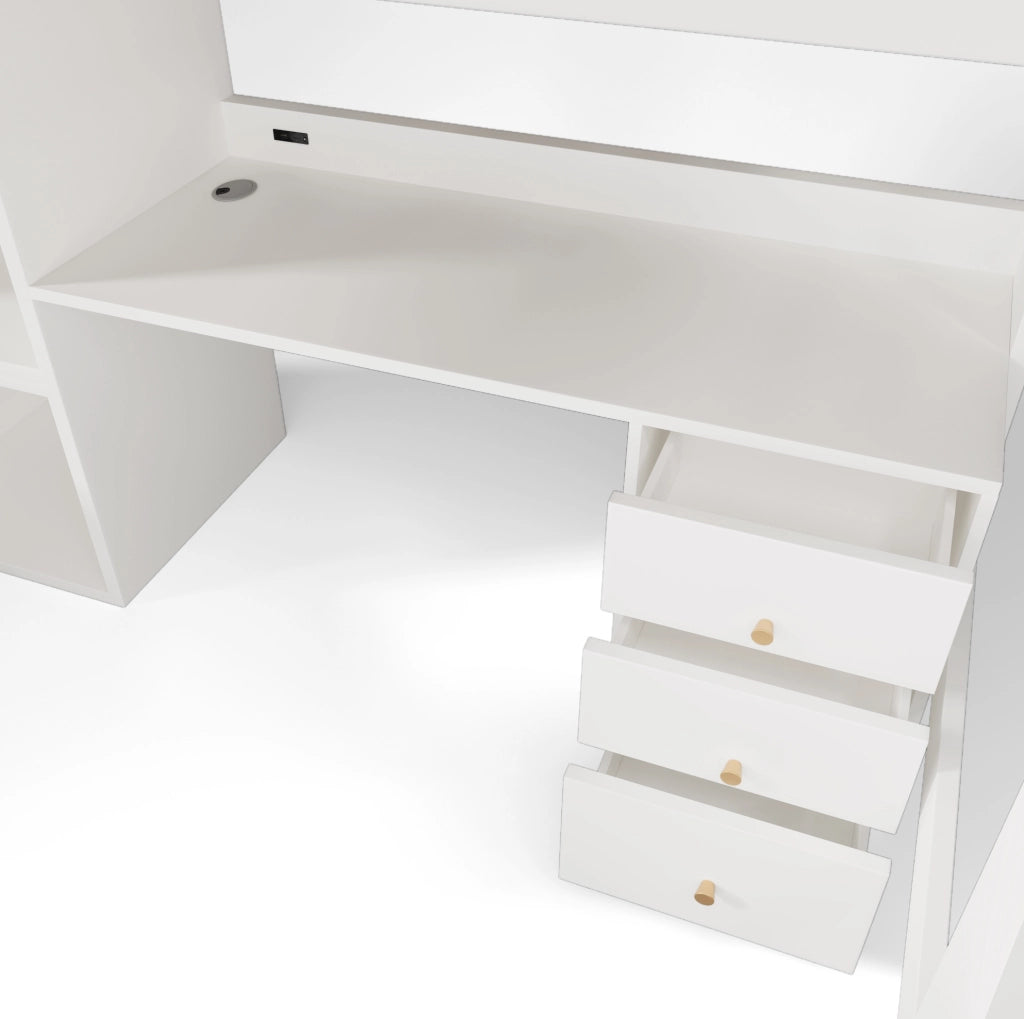 Letto a soppalco multifunzione con scrivania USB-C e ampio spazio contenitivo