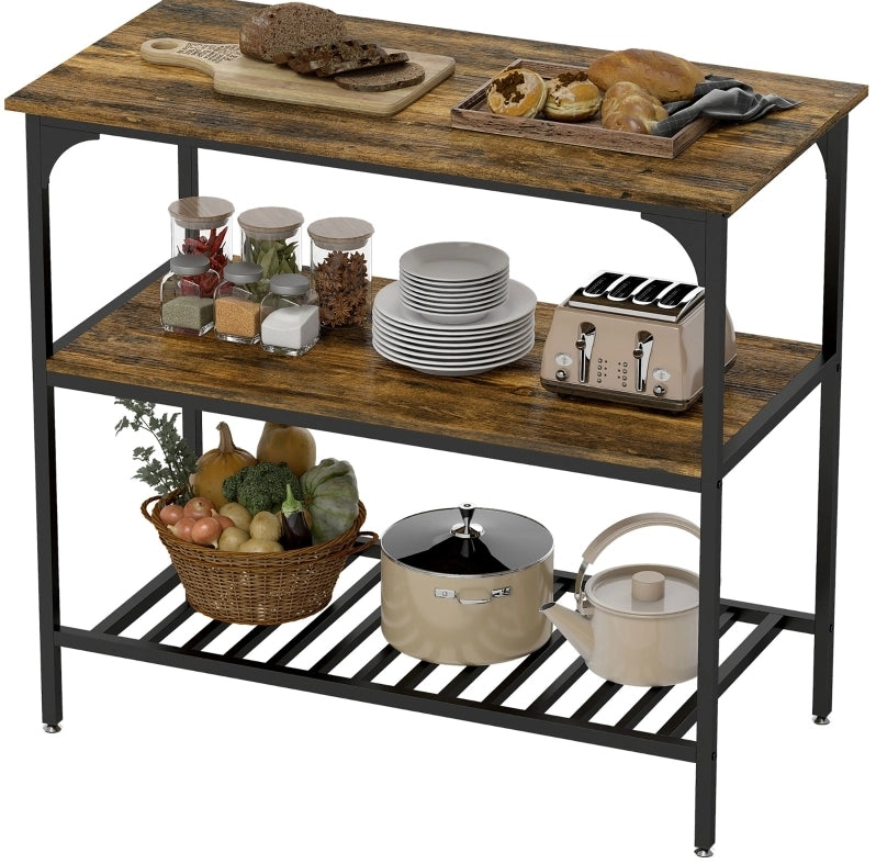 Scaffale da cucina 3 ripiani marrone rustico e nero 100x50 cm, acciaio