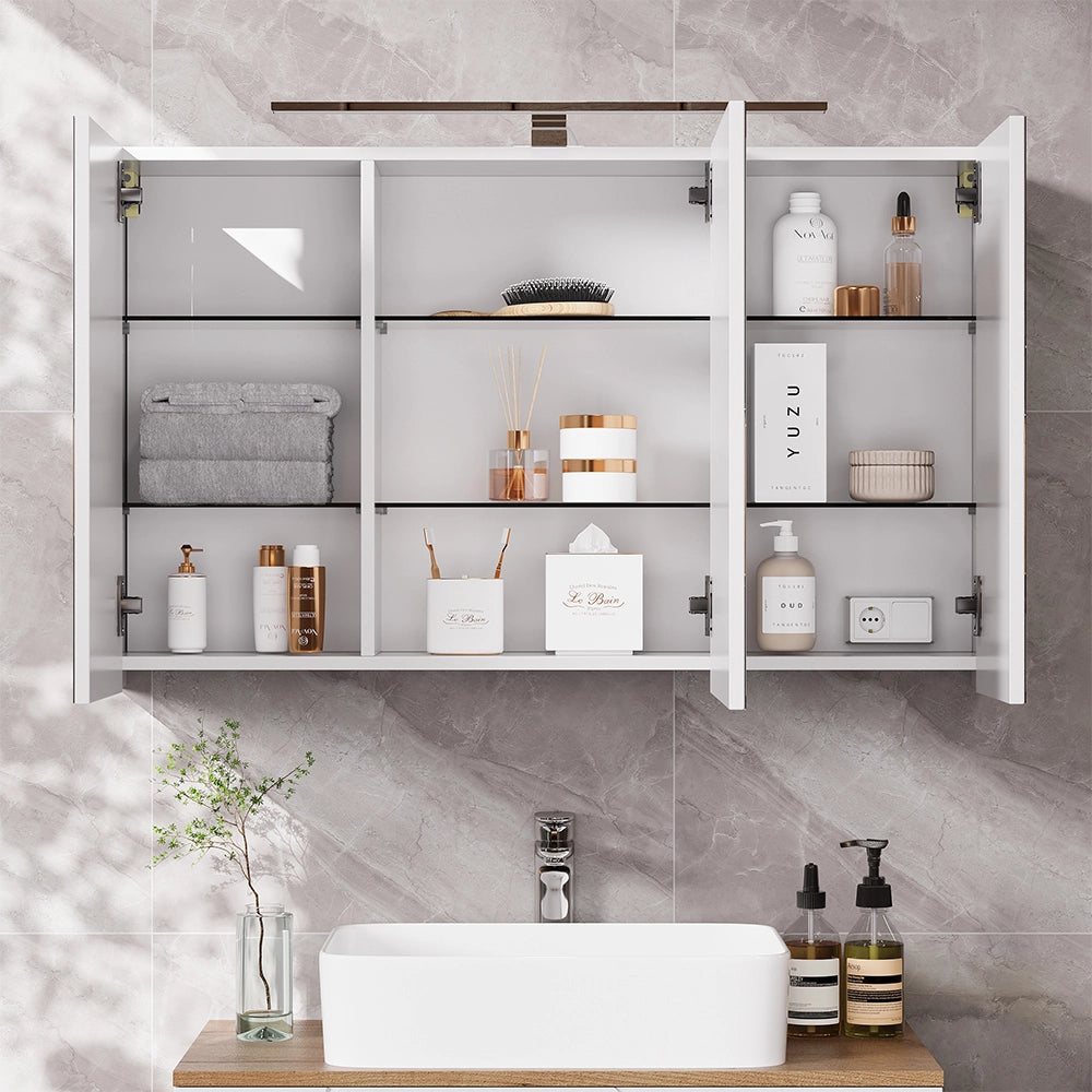 Vicco Mobile a specchio per il bagno Bianco 100 x 60 cm con 3 porte e illuminazione a LED