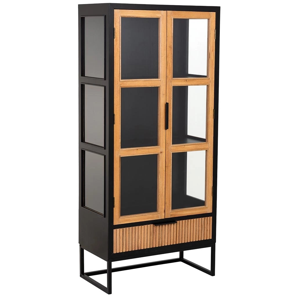 Vetrina 2 ante e 1 cassetto, legno e metallo, 72x40,5x158,5h cm