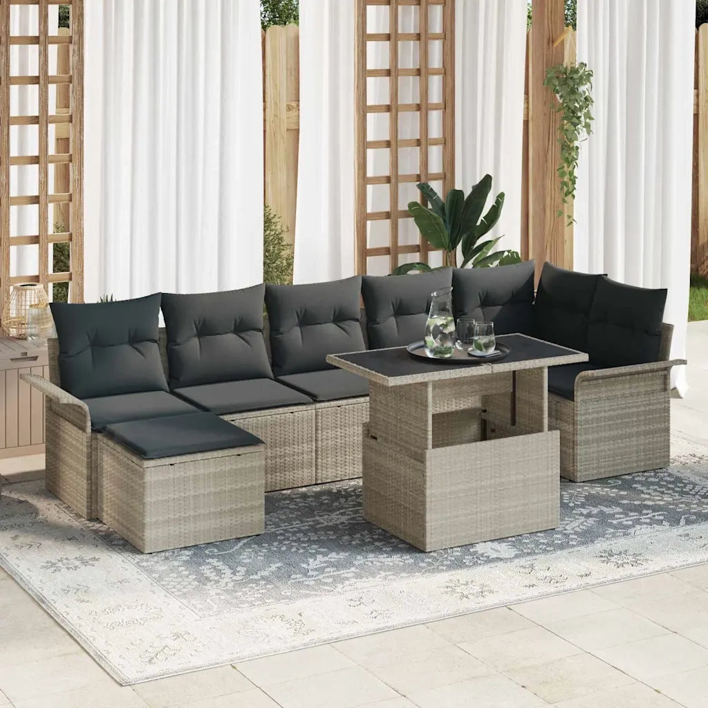 Set Divano da Giardino 8 pcs Grigio chiaro Poly Rattan