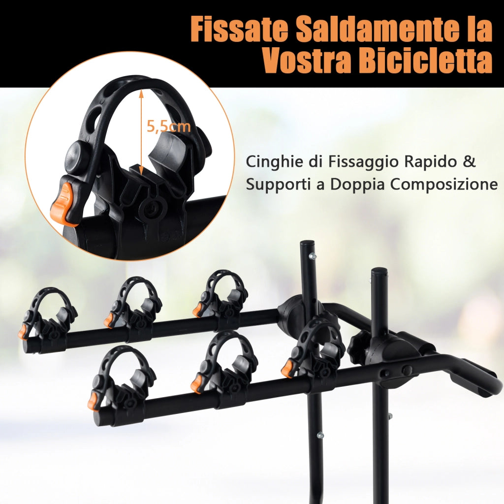 Portabici da bagagliaio per 3 bici con lunghezza e angolo regolabili-Accessori per veicoli con la maggior parte di berlina Nero