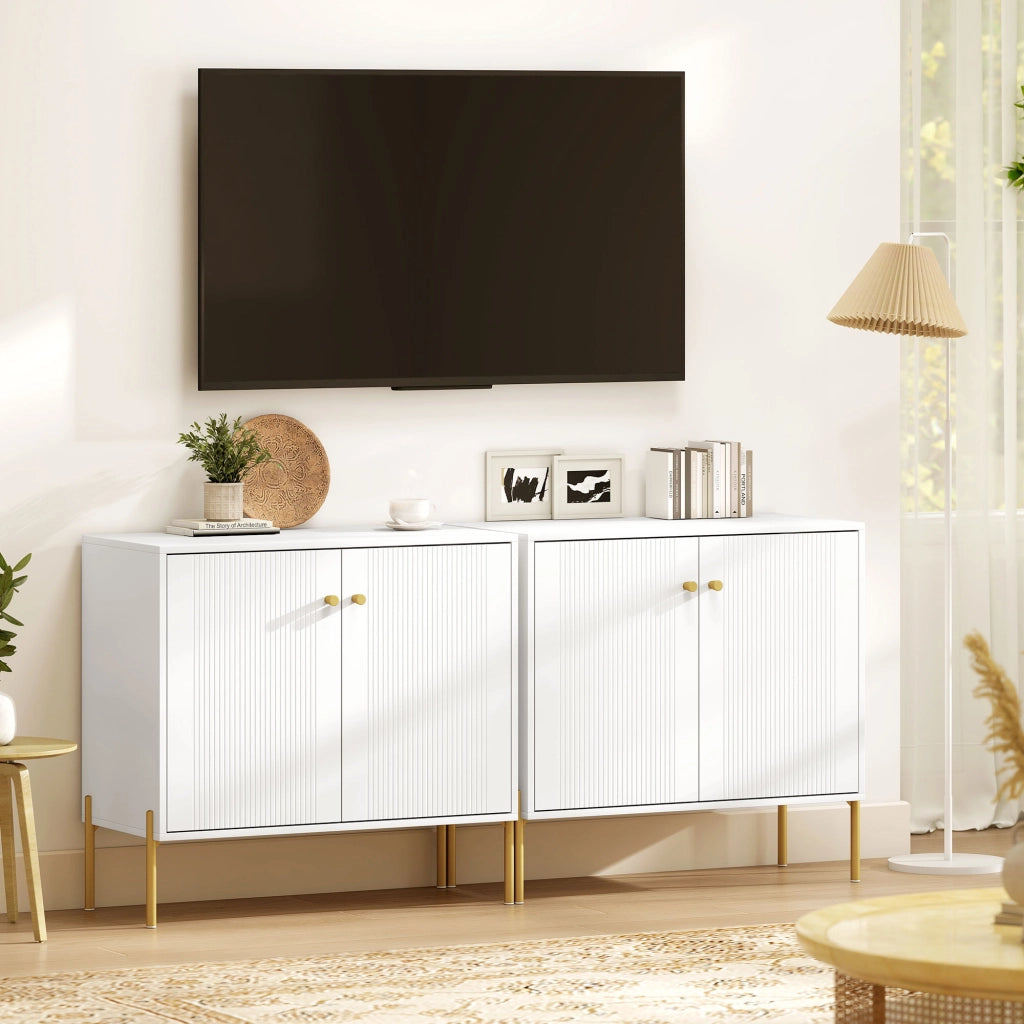 Cassettiera moderna con 2 ante e ripiani ¨C zephmum ¨C bianco effetto marmo 80x39.1x76 cm