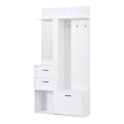 Mobile ingresso con 2 cassetti; 3 ganci e specchio - per ingresso - 90×30×180 cm - bianco