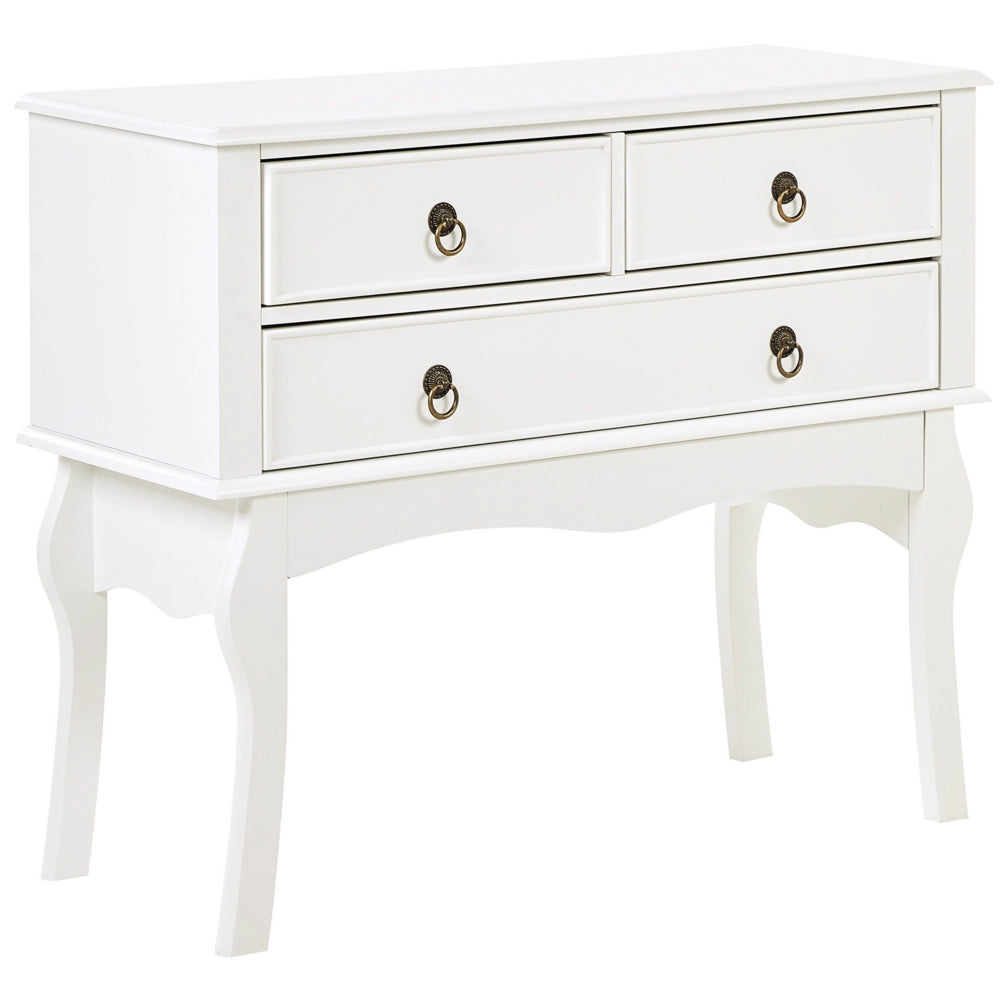 Tavolo consolle di colore bianco in stile retrò con 3 cassetti rustico soggiorno ingresso