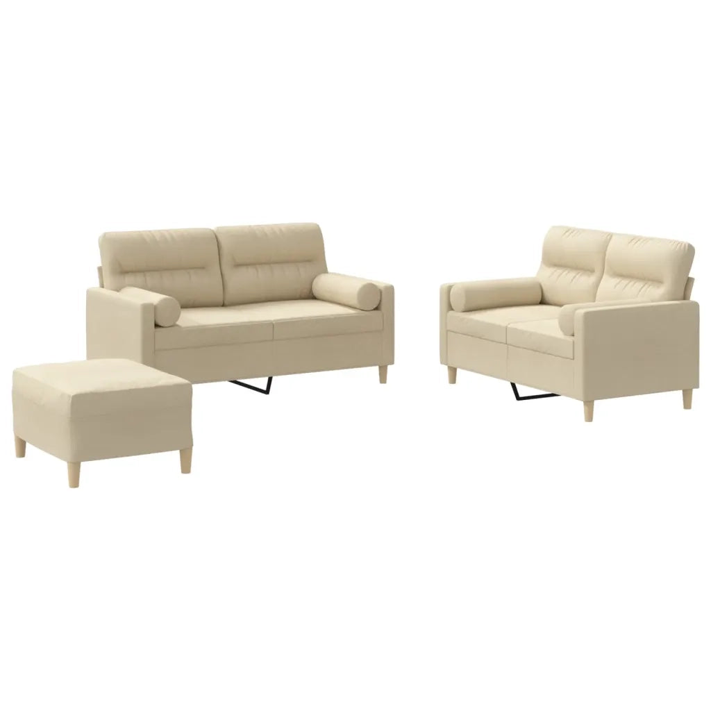 Set Divani 3 pz con Cuscini Crema in Tessuto