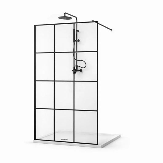Parete doccia walk-in in cristallo temprato con profilo nero cristallo 8 mm *** misure 127-129xh200 cm, confezione 1