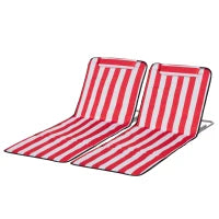 Set 2 Lettini Spiaggia Pieghevoli con Schienale Regolabile a 5 Livelli e Borsa, Rosso