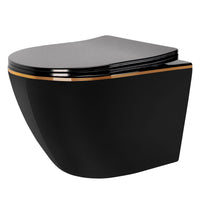 Vaso Wc Sospeso Rea Carlo Mini Rimless Duroplast Flat Black Gold Edge