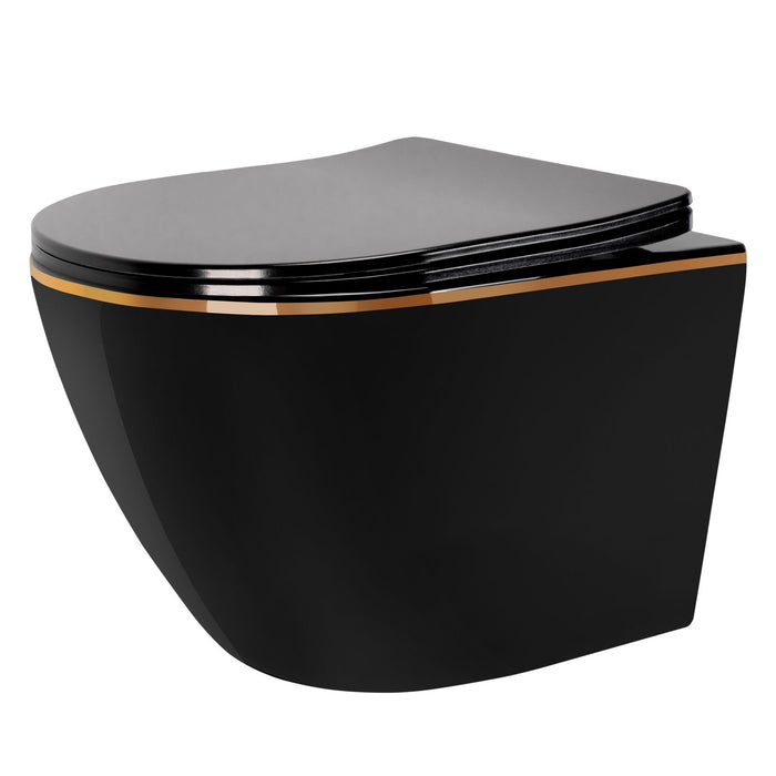 Vaso Wc Sospeso Rea Carlo Mini Rimless Duroplast Flat Black Gold Edge