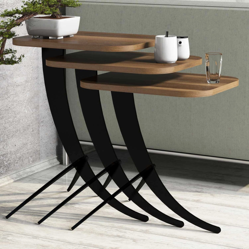 Cetara, Tavolino da Salotto set 3 Pezzi, 35x60x45h cm Marrone Noce