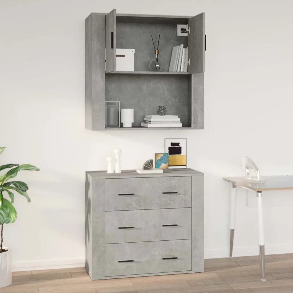 Armadietto a Muro | Mobile a Parete Grigio Cemento 80x33x80 cm in Legno Multistrato