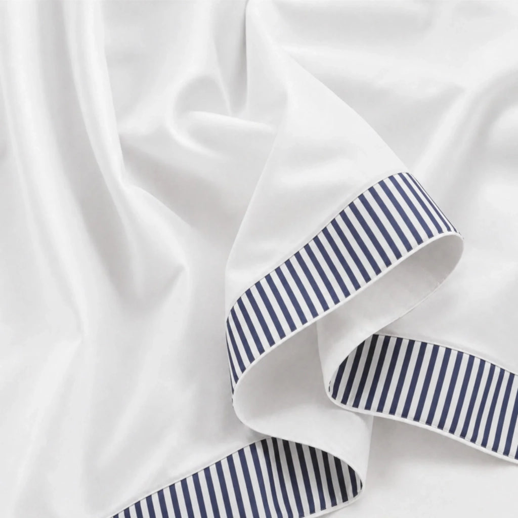 Set Lenzuola Letto Matrimoniale in Puro Cotone | Completo Letto 2 Piazze | Lenzuolo con angoli, Lenzuolo Piano e 2 Federe | Lenzuola in Cotone con Balza a Righe Blu