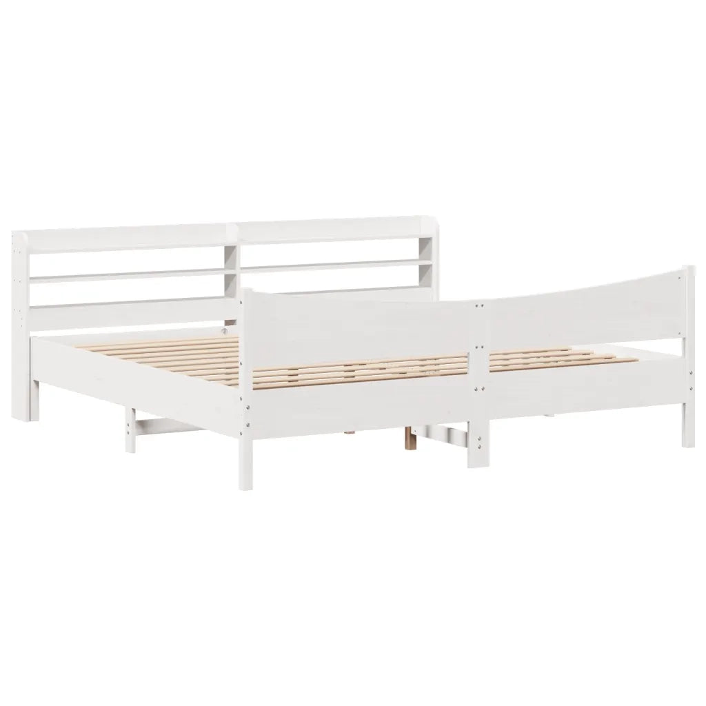 Giroletto con Testiera Bianco 200x200 cm Legno Massello di Pino 3307033
