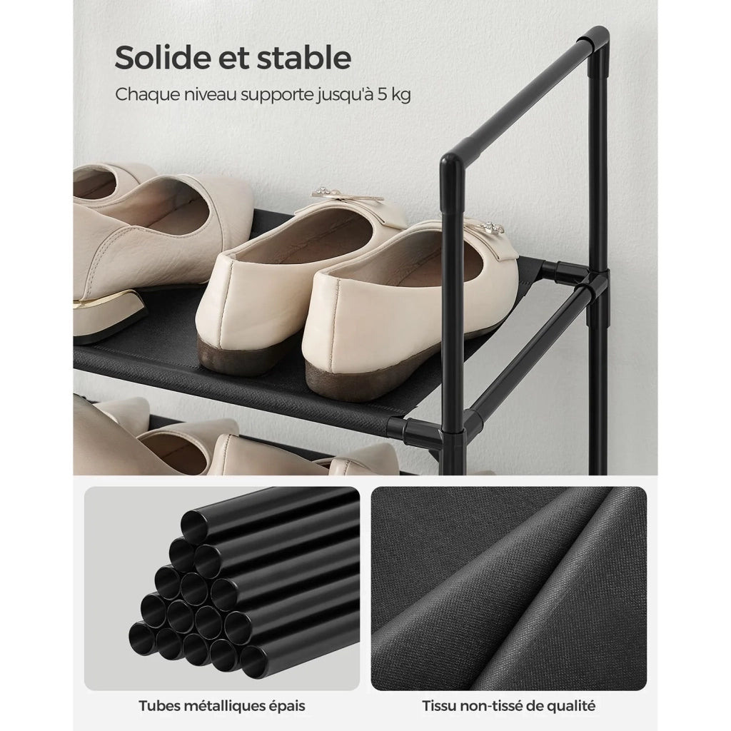 Scarpiera a 5 ripiani organizer per scarpe porta scarpe 28 x 45 x 89 cm struttura in metallo tessuto non tessuto per ingresso camera da letto corridoio nero 12_0005604