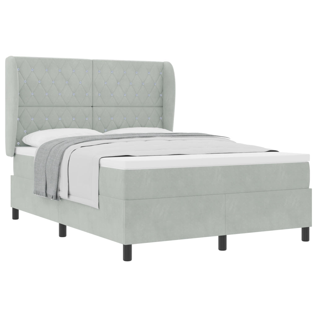 Letto Box Spring con Materasso Grigio Chiaro 140x200 cm in Velluto