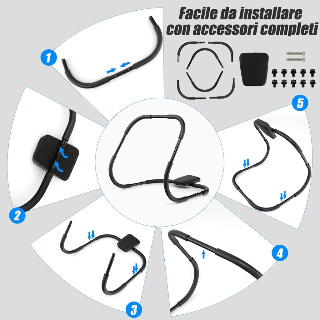 Addestratore per Addominali e Costato con Poggiatesta Imbottito, AB Trainer Ergonomico e Portatile per Allenamento della Forza e Assistente Posizione Seduta da Casa e Palestra