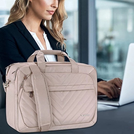 Borsa da 17 pollici per donna, moda, tas da viaggio TSA amica, borsa impermeabile per donne per viaggi di lavoro, scuola, borsa da ufficio con tasche RFID, colore rosa chiaro