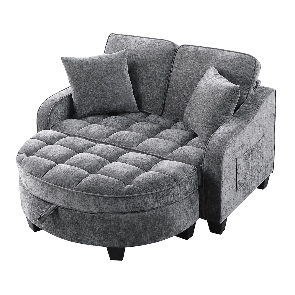 Divano multifunzione 2 in 1 - Xylo - Con pouf, legno eucalipto, grigio scuro