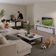 TV Cabinet With LED Lights White 215x36.5x40 Cm