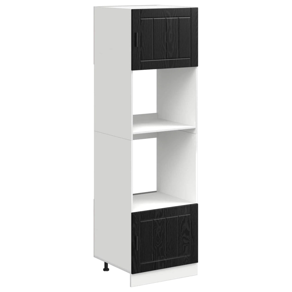 Mobile da cucina moderno da parete 60 x 57 x 207 cm spazio di archiviazione efficiente design elegante in legno ingegnerizzato rovere nero 02_0056324