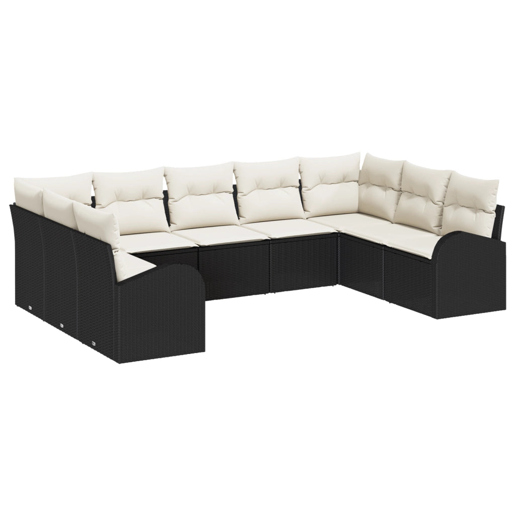 Set divani giardino  9 pezzi cuscini polyrattan neri
