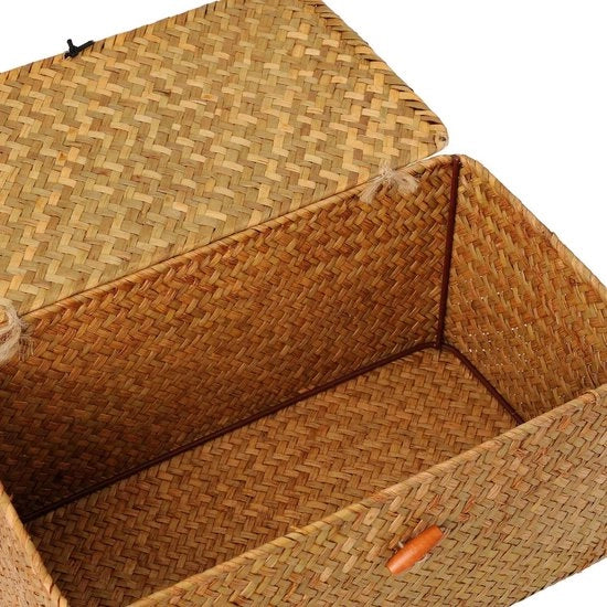 Organizzatore a cassetti con coperchio - Tessuto naturale rotano - Organizer rettangolare intrecciato - Zeegras - Dimensione piccola