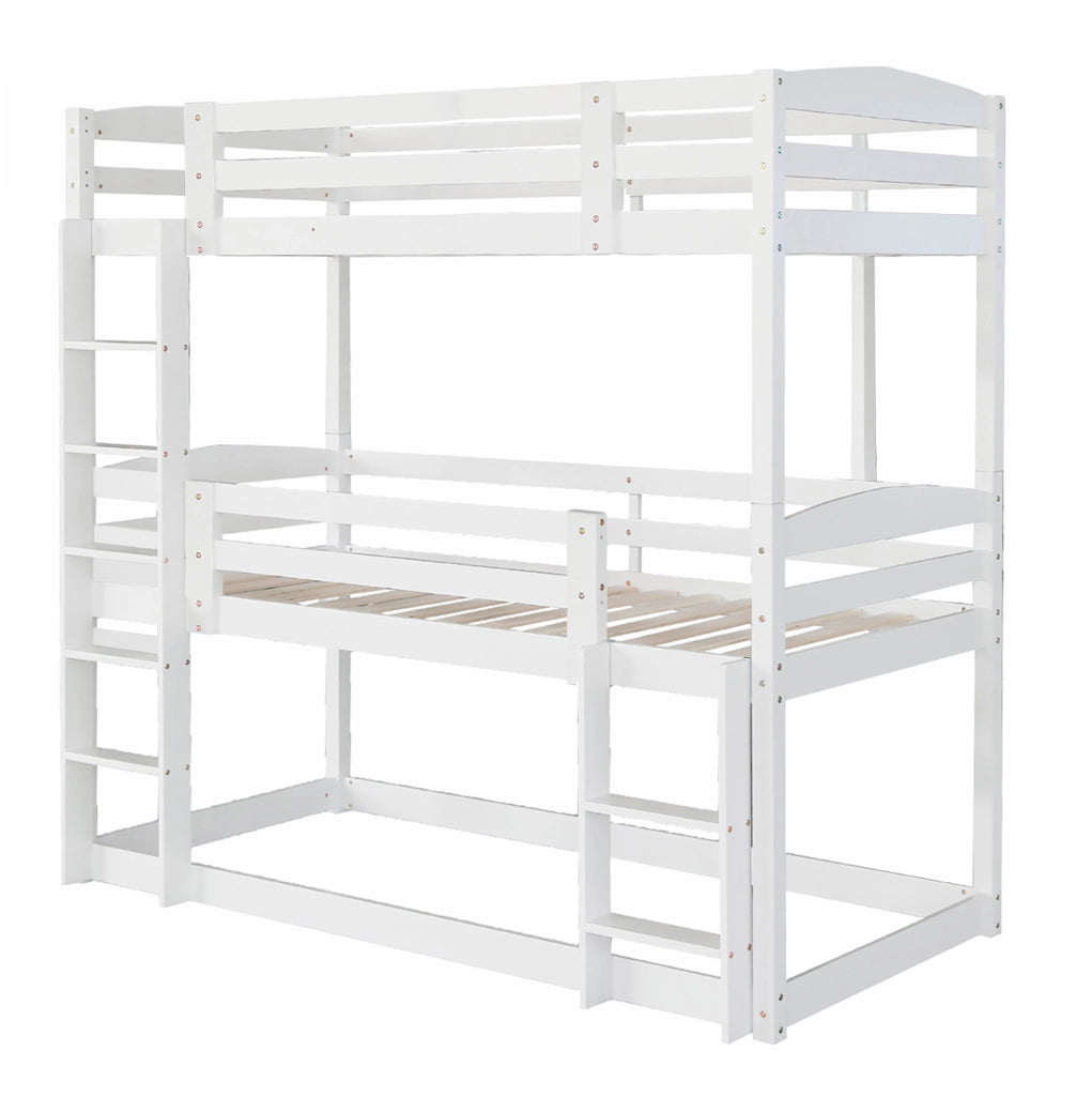 Letto a castello triplo per bambini 90x200 cm in pino e MDF; bianco