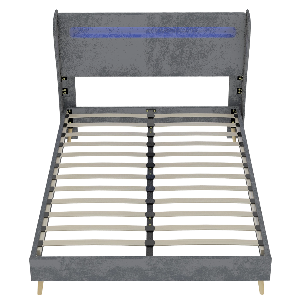 Letto imbottito 160x200 cm con testiera LED regolabile, grigio