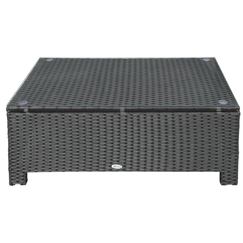 TAVOLINO DA ESTERNI IN RATTAN PE CON PIANO IN VETRO TEMPERATO, 85X50X39CM, NERO