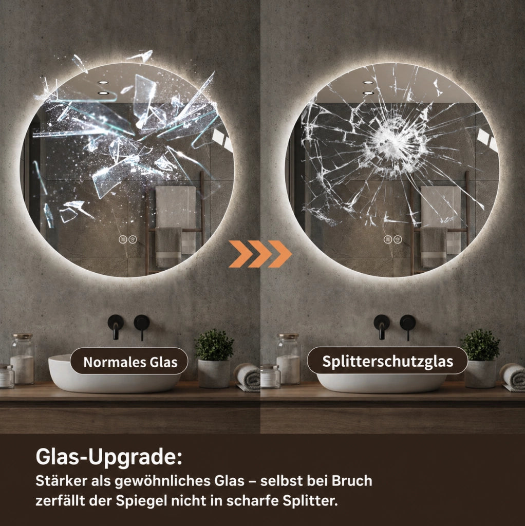 Specchio da bagno LED rotondo antiappannamento con luce