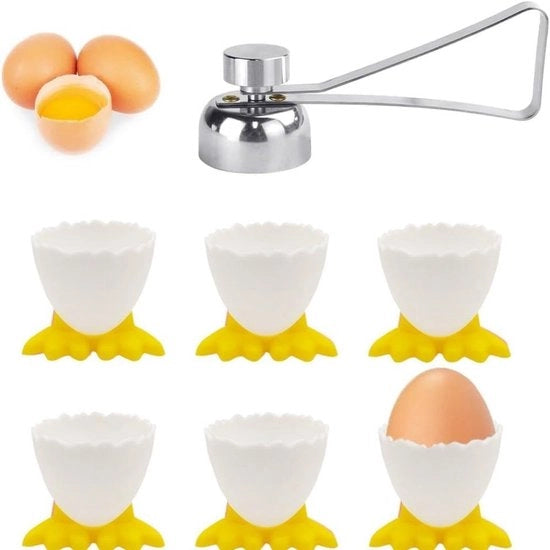 Set di 7 contenitori per uova con apripompa - Uova divertenti per colazione - Disegno gambe di pollo