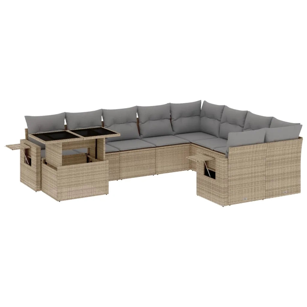 Set Divano da Giardino 10 pz con Cuscini Beige in Polyrattan