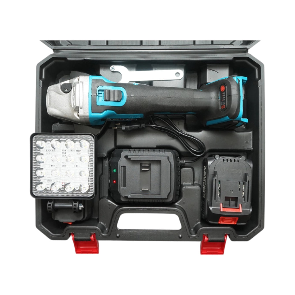 Smerigliatrice angolare con batteria agli ioni di litio da 18 V, 4 Ah, disco da 125 mm, motore brushless e faretto a LED inclusi. Breckner Germany